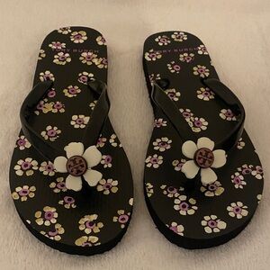 Tory Burch Black and Purple Floral Sandals